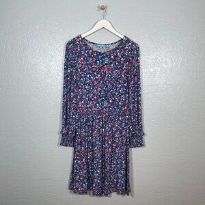 Draper James Women S Blue Pink White Floral Boat Neck Kitty Dress Long Sleeve